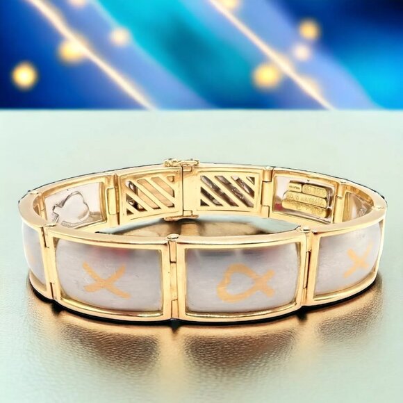 Vintage! Tiffany & Co Picasso 18k Yellow Gold Platinum Signature Panel Bracelet - Picture 2 of 14